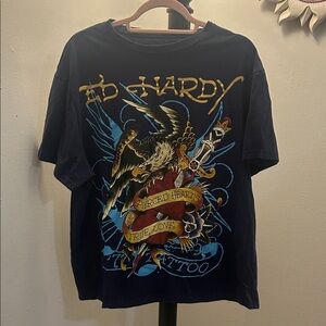Ed Hardy Dark Blue Tee with Gold Lettering